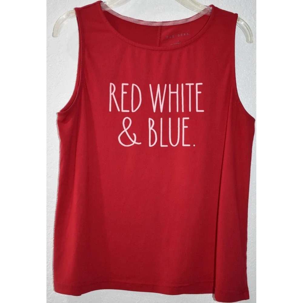 Rae Dunn RED TANK Patriotic Stretch Top RED WHITE BLUE Sleeveless Top